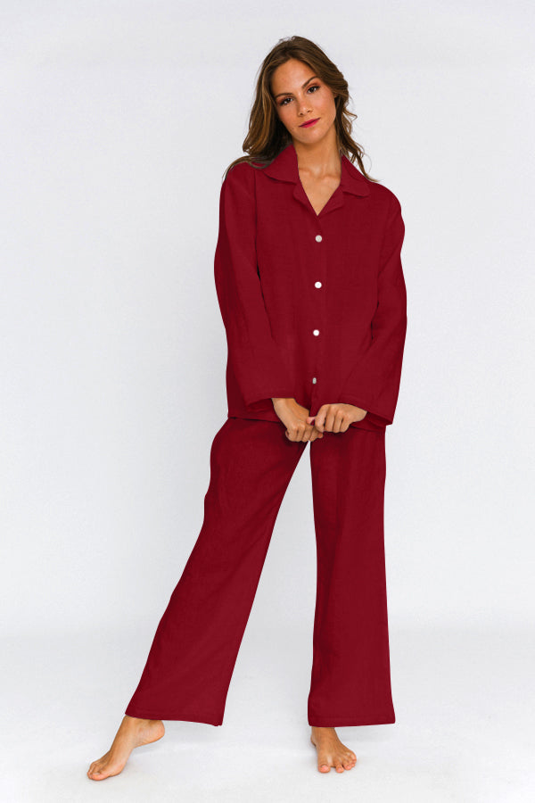 Soft Washed Linen Pyjamas Set burgundy