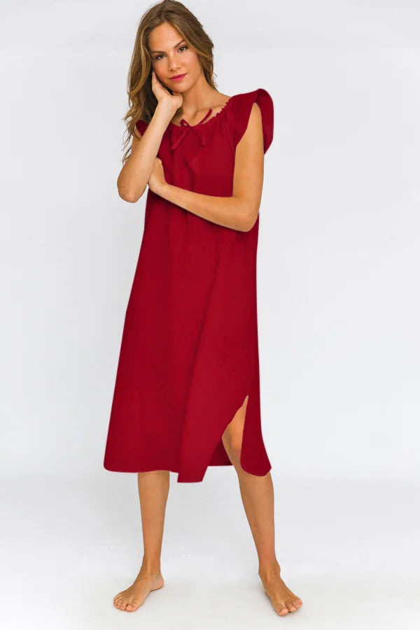 Long Linen Night Dress “Rosa” burgundy