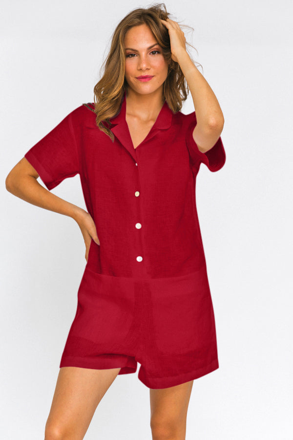 Washed Linen Romper "Nara" burgundy