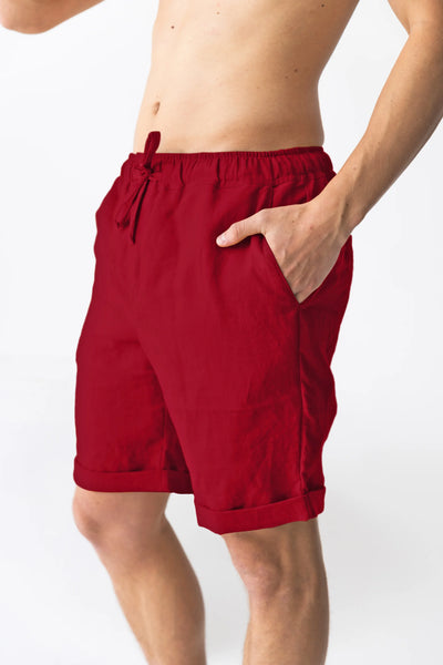 Relaxed washed linen shorts burgundy