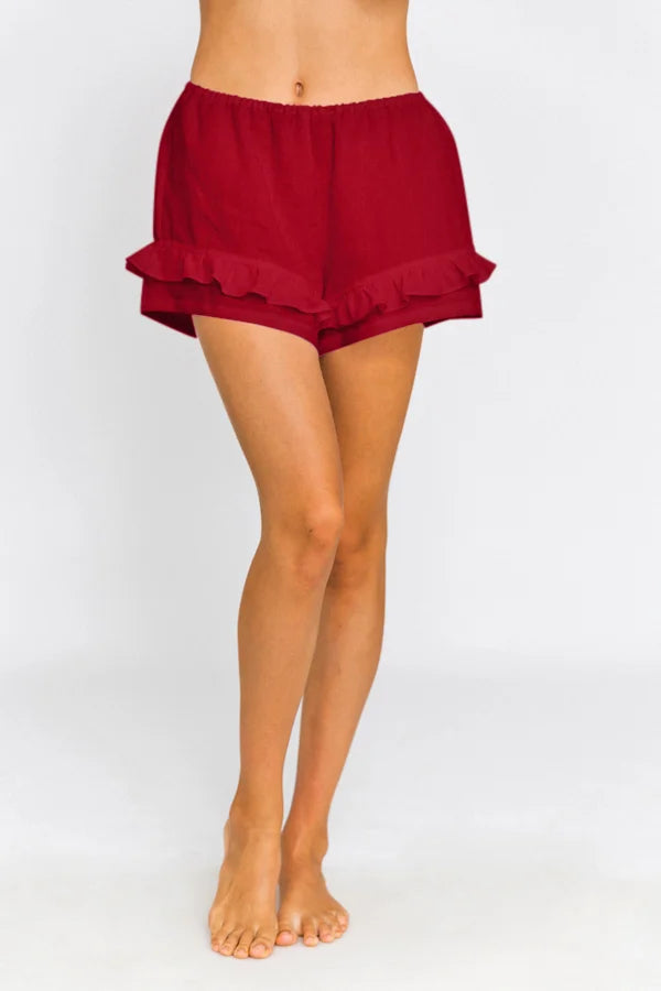 Ruffled Washed Linen Shorts “Mara” burgundy