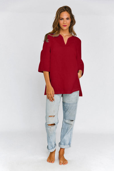 Linen tunic with slit sides burgundy