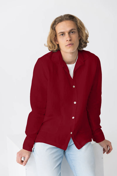 Shirt jacket in washed linen "Cristiano" burgundy