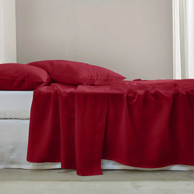 Linen Flat Sheet Burgundy