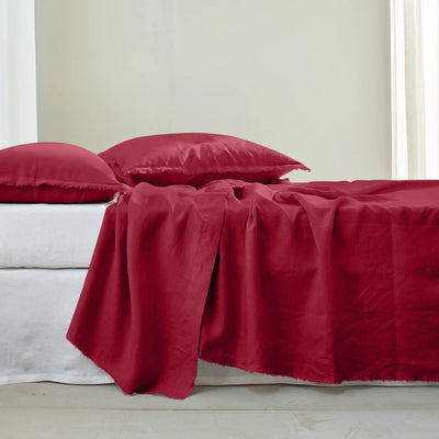 Flat Sheet with Frayed edge Border Burgundy