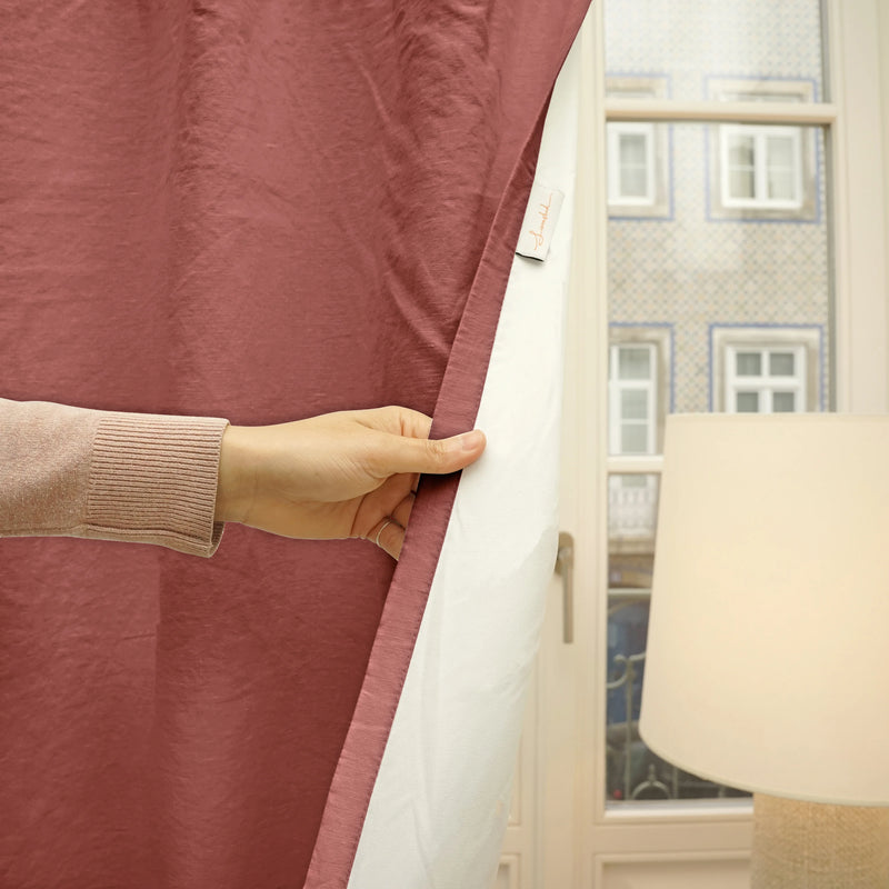 linen blackout curtain brick red