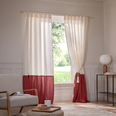 Custom Ruffled two tones custom Linen Curtain brick 