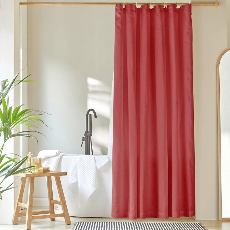 simple linen shower curtain brick red