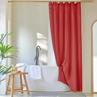 plain linen shower curtain brick red