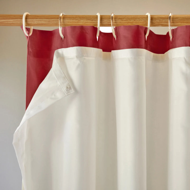 detachable waterproof lining for linen ruffles shower curtain brick red