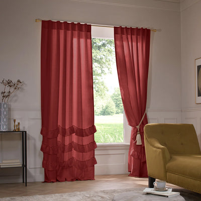 Custom ruffles linen curtain brick