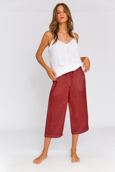 Casual Linen Bermuda "Carla" brick red