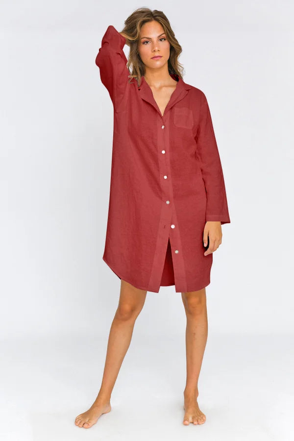 Long Soft linen Night Shirt “Eliza” brick red