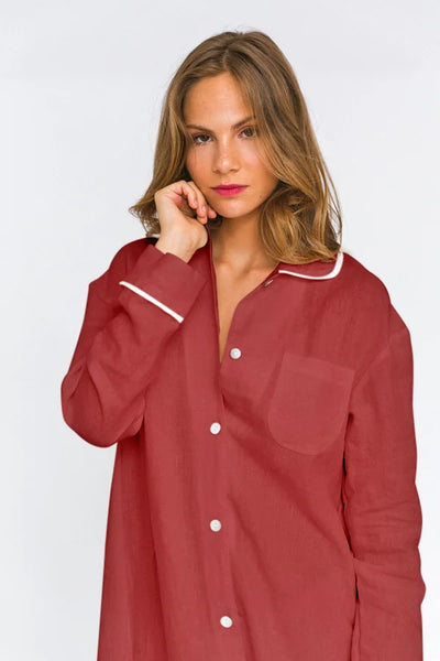 Luxury linen nightgown “Mel” brick red