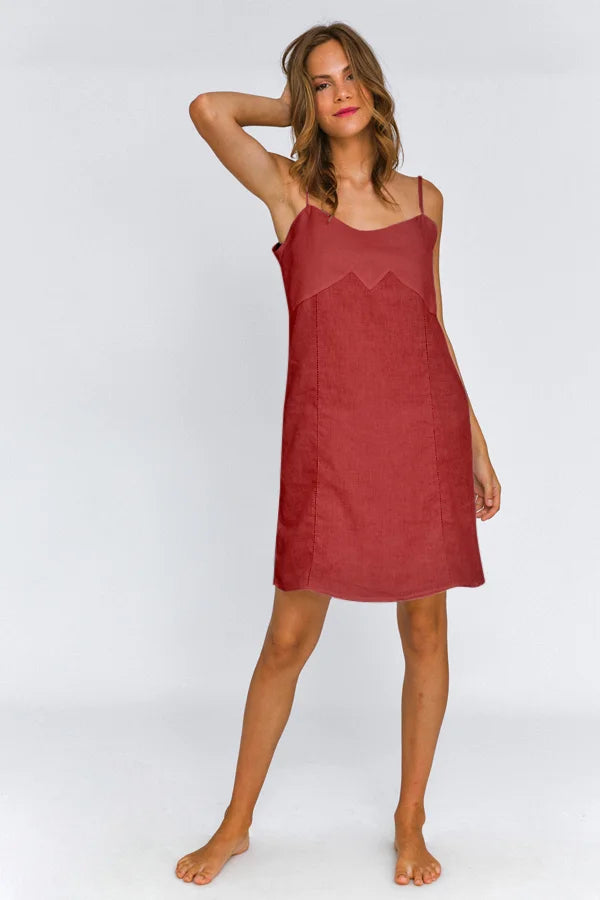 Washed Linen Nightgown "Olívia" brick red