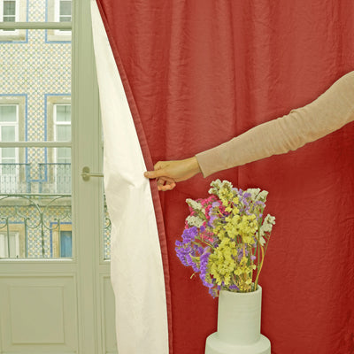 Bespoke lined linen curtain brick red