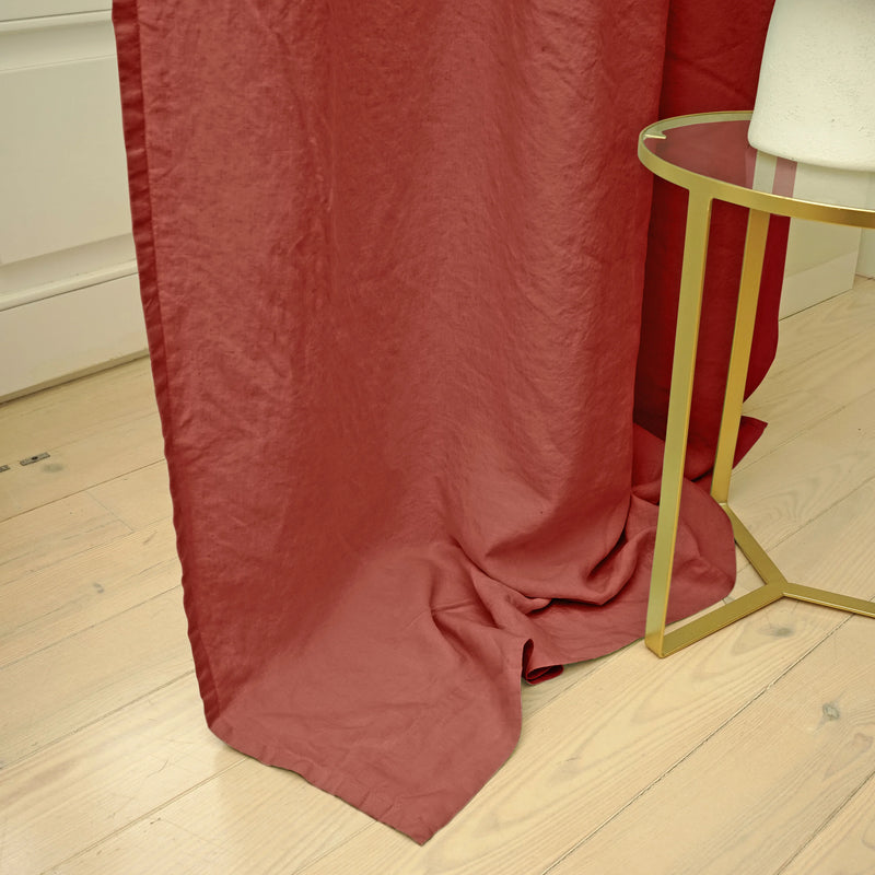 brick red Bespoke lined linen curtain 