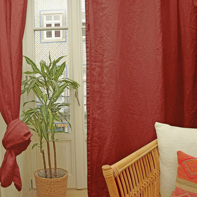 brick red Linen curtain without lining