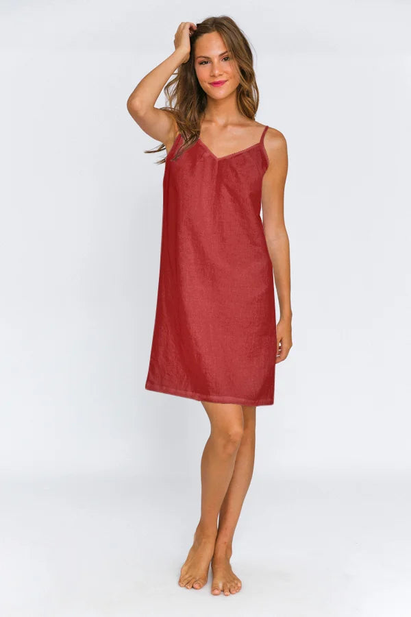 Washed Linen Nightie “Iza” brick red