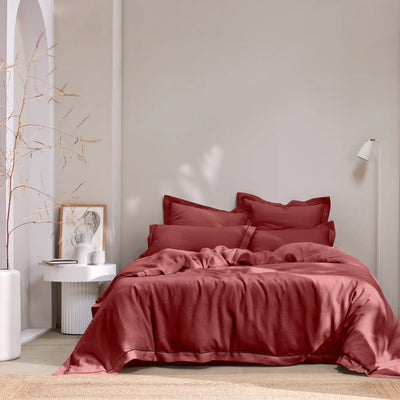 Bourdon border linen duvet cover brick