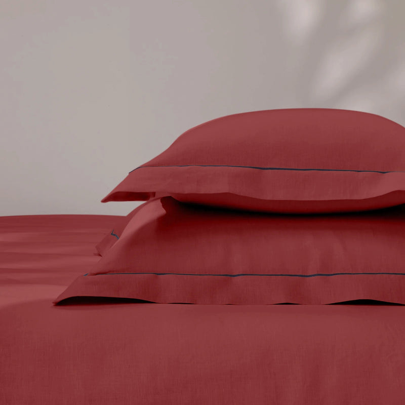 bourdon border brick red linen pillowcase