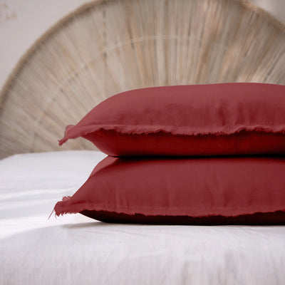 Frayed edge Linen Pillowcases ( set of 2) brick red