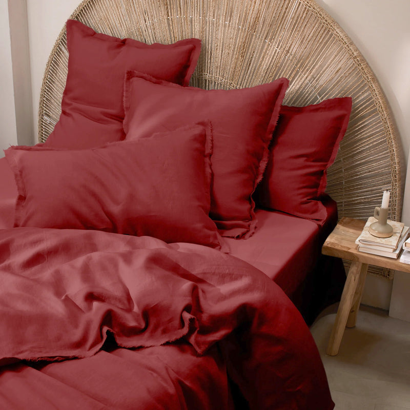 brick red frayed edge Linen Pillowcases