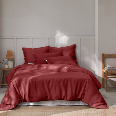 Shell Buttoned Washed Linen Duvet Cover Brick