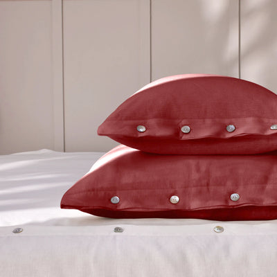 Brick red soft Linen Pillowcases with Buttons