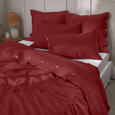 Shell Buttoned Soft Linen Duvet Cover Brick