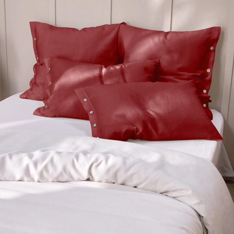 Brick red Linen Pillowcases with Buttons