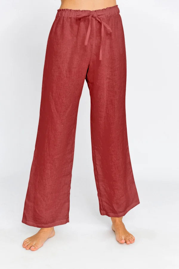 Washed Linen Pajamas Trousers brick red