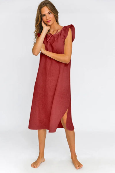 Long Linen Night Dress “Rosa” brick red