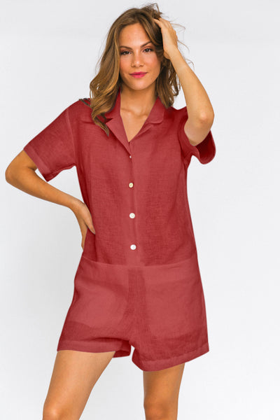 Washed Linen Romper "Nara" brick red