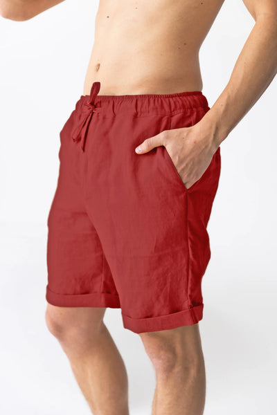 Relaxed washed linen shorts brick red