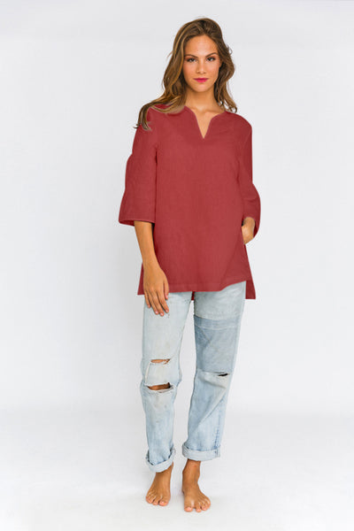 Linen tunic with slit sides brick