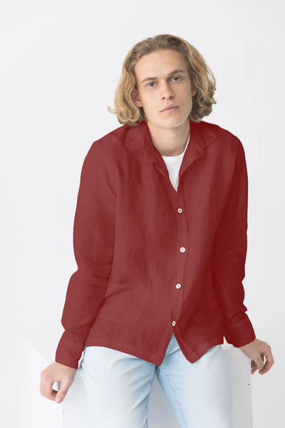 Shirt jacket in washed linen "Cristiano" brick red