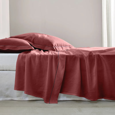 Bourdon border linen flat sheet brick