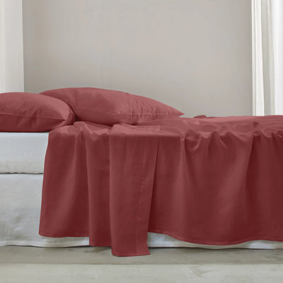 Linen Flat Sheet Brick red