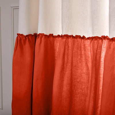 Custom Contrasted Ruffle Linen Curtain Coral