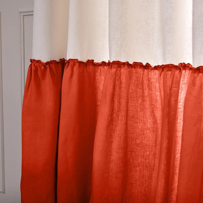 Custom Contrasted Ruffle Linen Curtain Coral