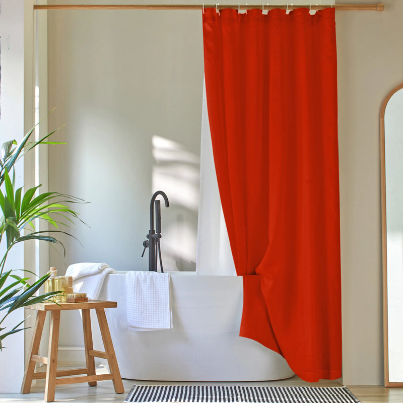 linen shower curtain coral