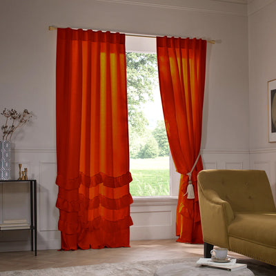 Waterfall linen window curtains coral