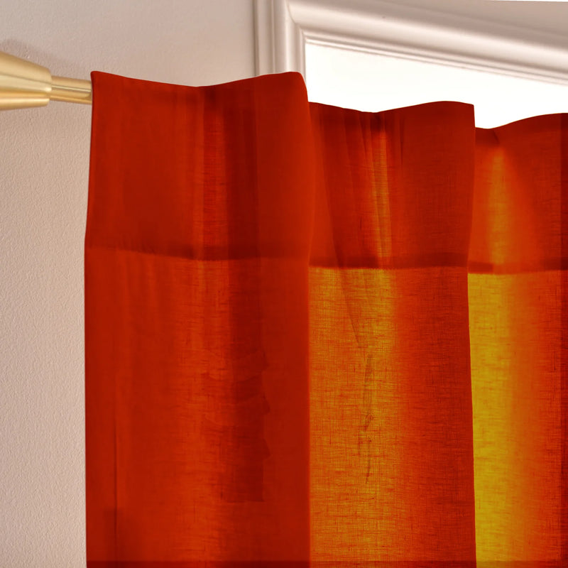 Waterfall Linen Window Curtain top coral