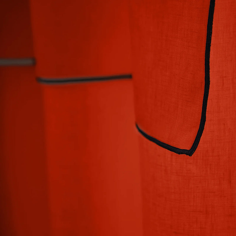 custom Bourdon Edge Linen Curtains in coral