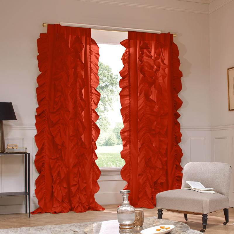 Drops Ruffles Linen curtain coral