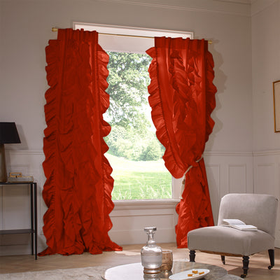 Ruffles coral linen curtains