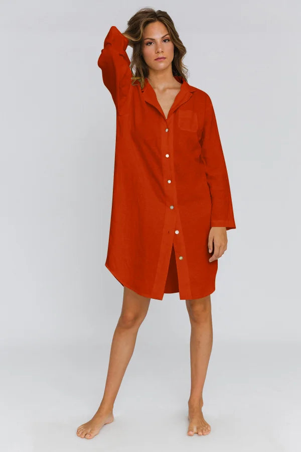 Long Soft linen Night Shirt “Eliza” coral