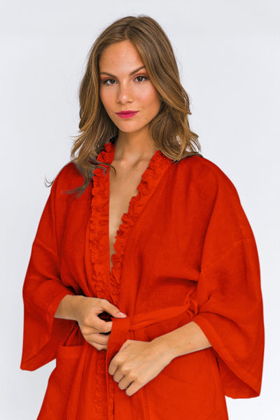 Ruffled Linen Nightgown "Lara" coral