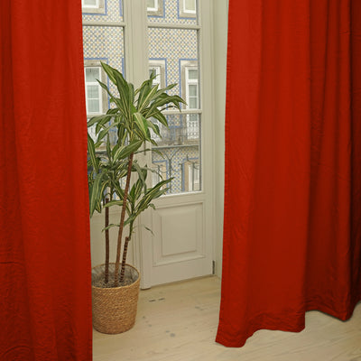 Cotton lined linen curtain coral